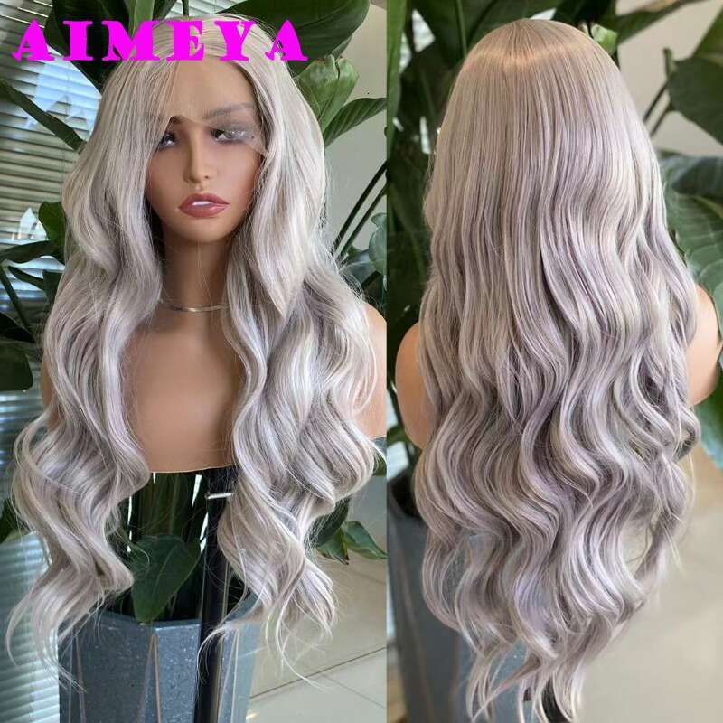 AIMEYA Ash Blonde Front Wig Long Body Wave Synthetic Lace Hair Natural Haire Heat Resistant Fiber Daily Use Cosplay Wigs