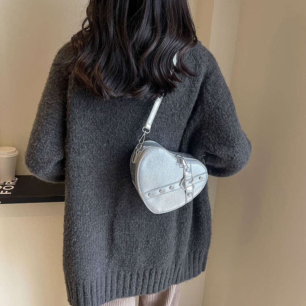 Designer bag Vintage Y2K Small Chain Rivet Shoulder Bag Heart Shaped Purse Handbag Red PU Leather Gothic Tote Bag Fashion Women Crossbody Bag tote bag