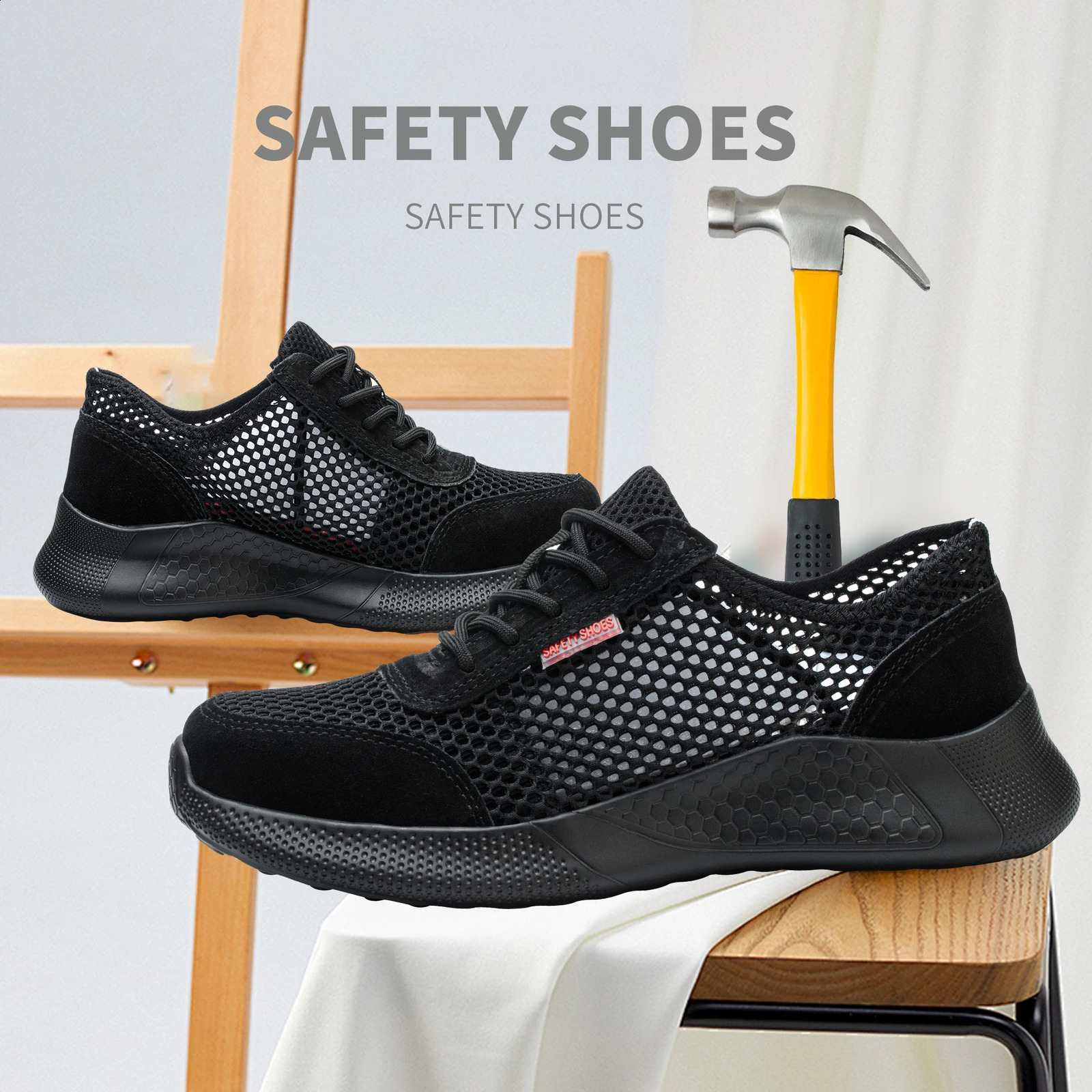 Breathable Work Summer Lightweight Protective Sneakers Safety Steel Toe Shoes Men Puncture-Proof boot e8fa