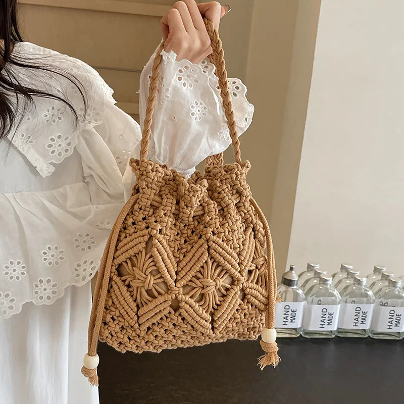 Cute y ner straw womens shoulder cross bucket bag fashion leisure summer travel beach 240913
