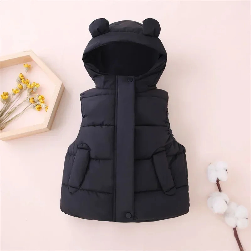 Fashion Boys Girls Hooded Warm Down Vests Autumn Winter Kids Clothing Baby Jacket Waistcoat 2024 Children Zipper Vests 240906