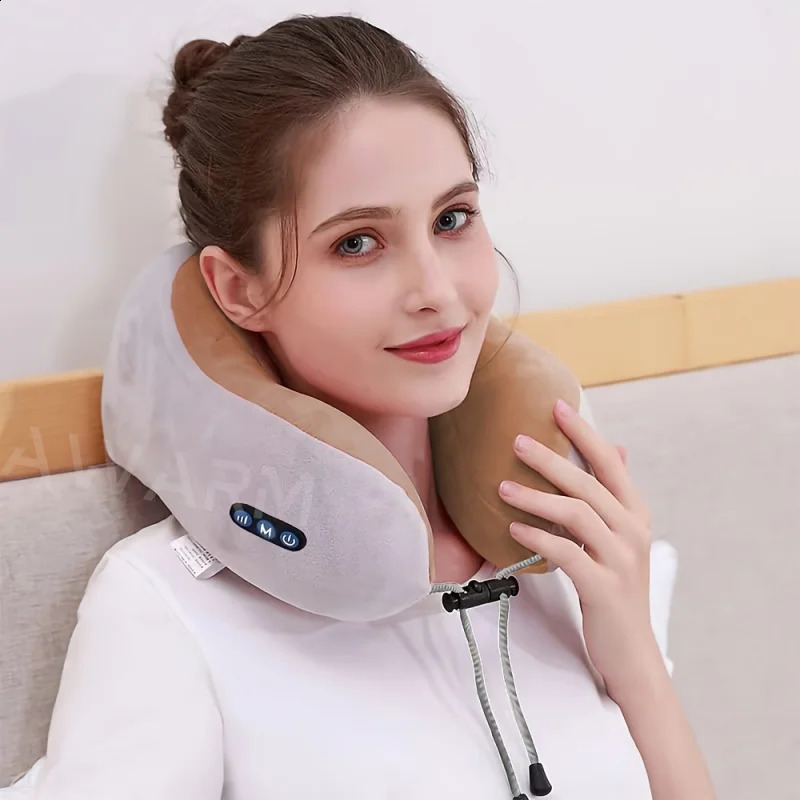 U-shaped Neck Massage Pillow - Soothing Heat Deep Tissue Kneading Durable Memory Sponge Relaxing Travel Companion Mothers Skin 240914