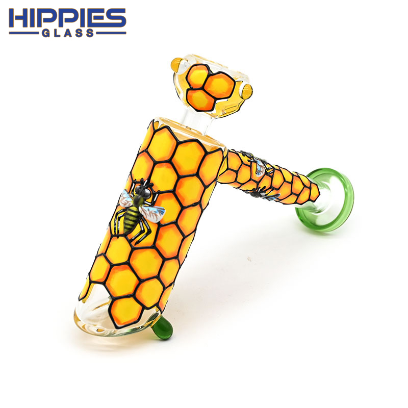 7.9in,Glass Hammer Pipe With Bee Glass Bong Patchwork,Borosilicate Glass Water Pipe,Glass Hookah,Hand Painted,Holiday Gifts,Home Decorations,Smoking A