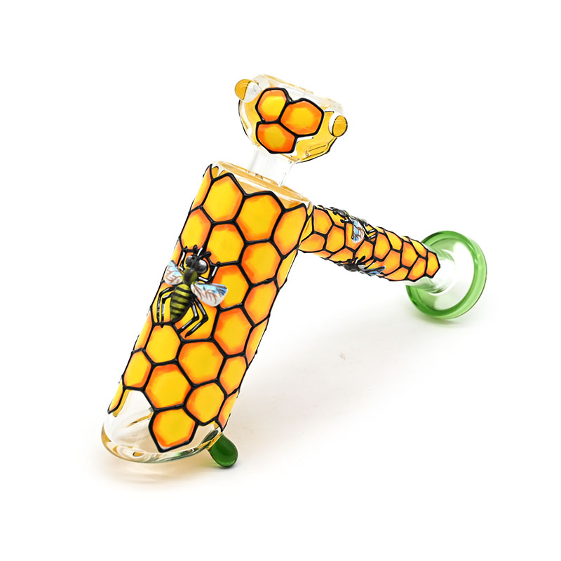7.9in,Glass Hammer Pipe With Bee Glass Bong Patchwork,Borosilicate Glass Water Pipe,Glass Hookah,Hand Painted,Holiday Gifts,Home Decorations,Smoking A
