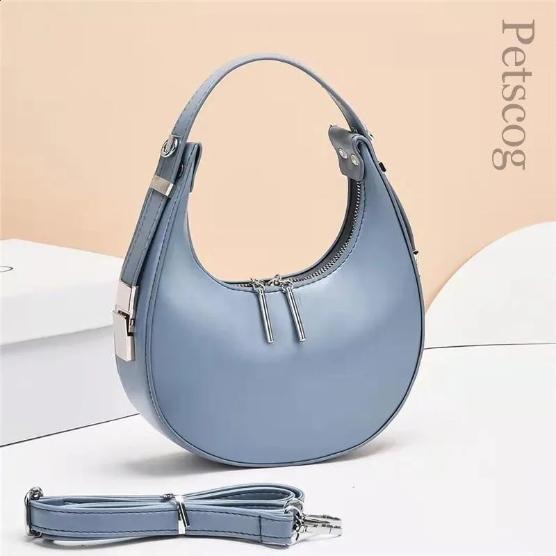 Petscog Handbags For Women Vintage Leather Clutch Bag Half Moon Underarm Shoulder Bags Fashion Handle Bag Female 240913