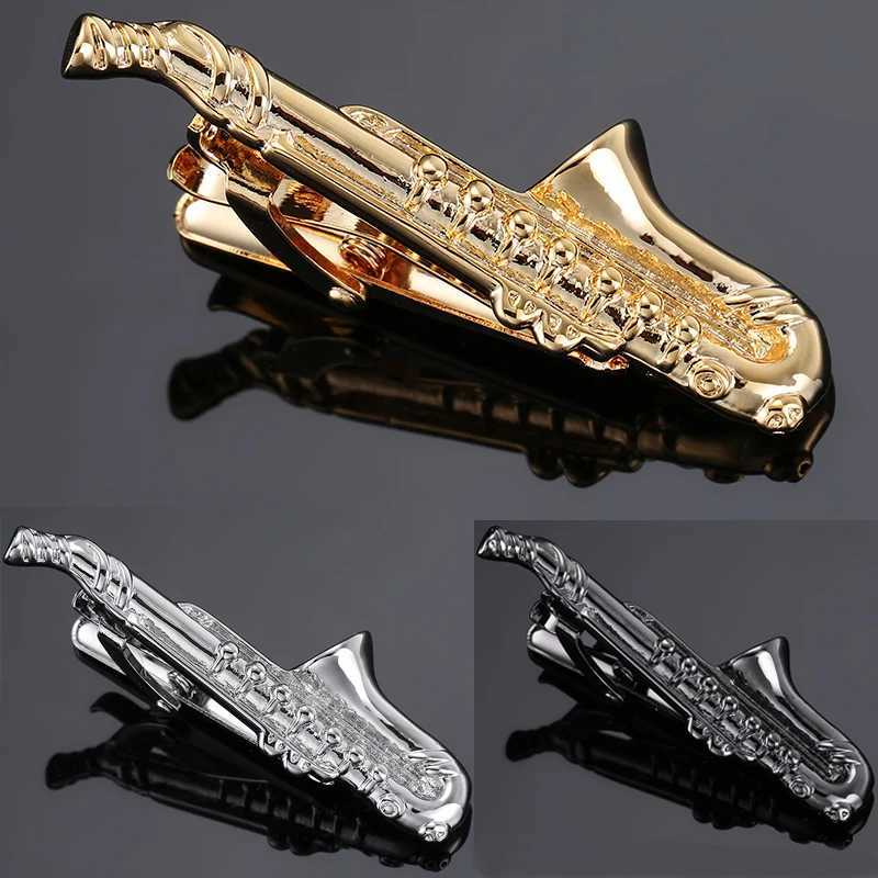 High quality mens tie clip copper metal saxophone design 3-color shirt accessories wedding jewelry gifts W240914