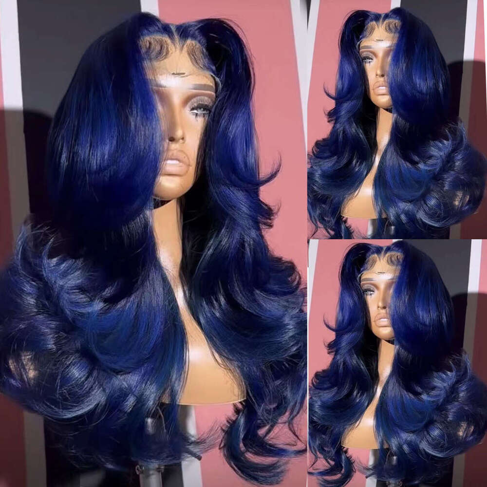 AIMEYA Dark Blue Lace Front Wigs For Women Haire Synthetic Hair Long Natural Wave Daily Use Cosplay Wig