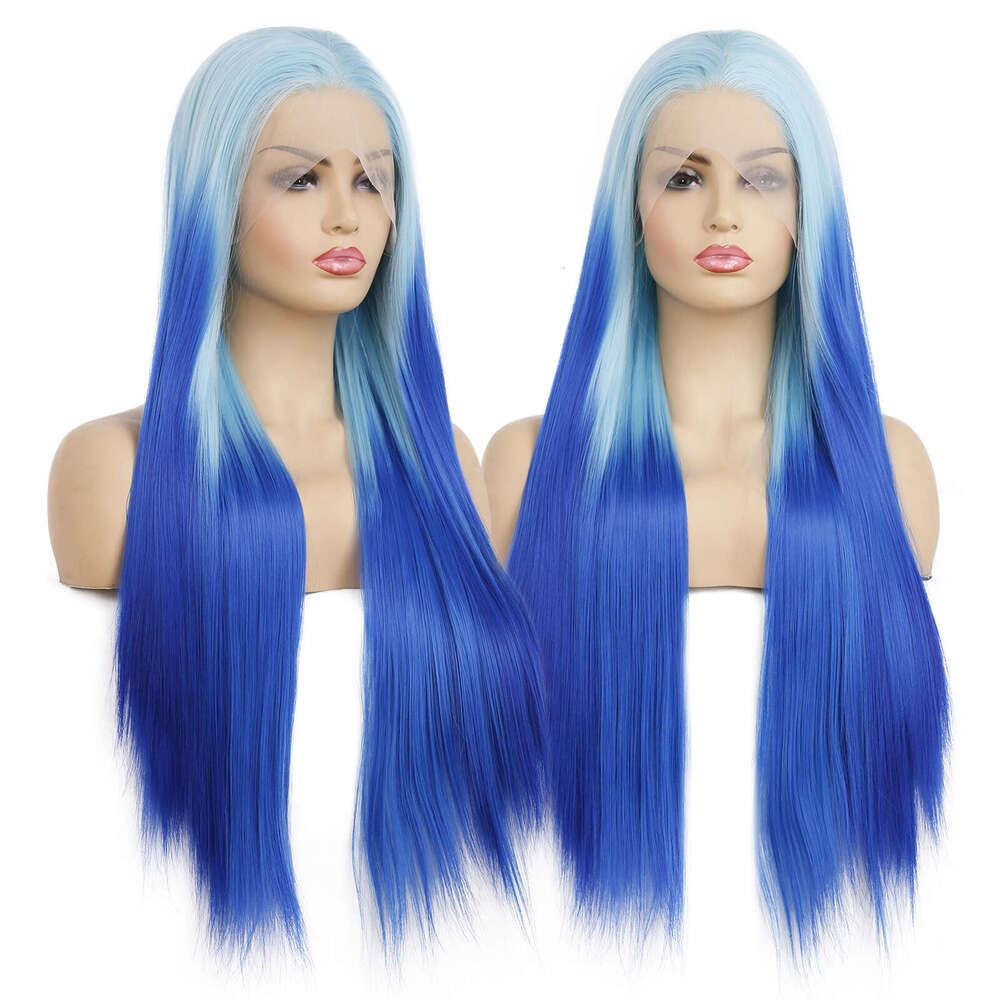 AIMEYA Ombre Synthetic Lace Front Wigs For Women Long Body Wave Blue Wig Natural Haire Daily Use Cosplay