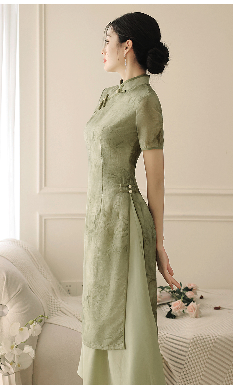 New Hanfu Style Green Qipao High Quality Chinese Cheongsam Dress