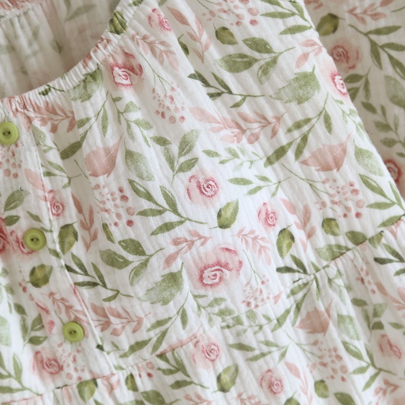 2023 NEW Rose-Bush Suspender Summer Girl Pamas Cotton Gauze Short Sleeve Shorts Home Suit Sleepwear With Chest Pad