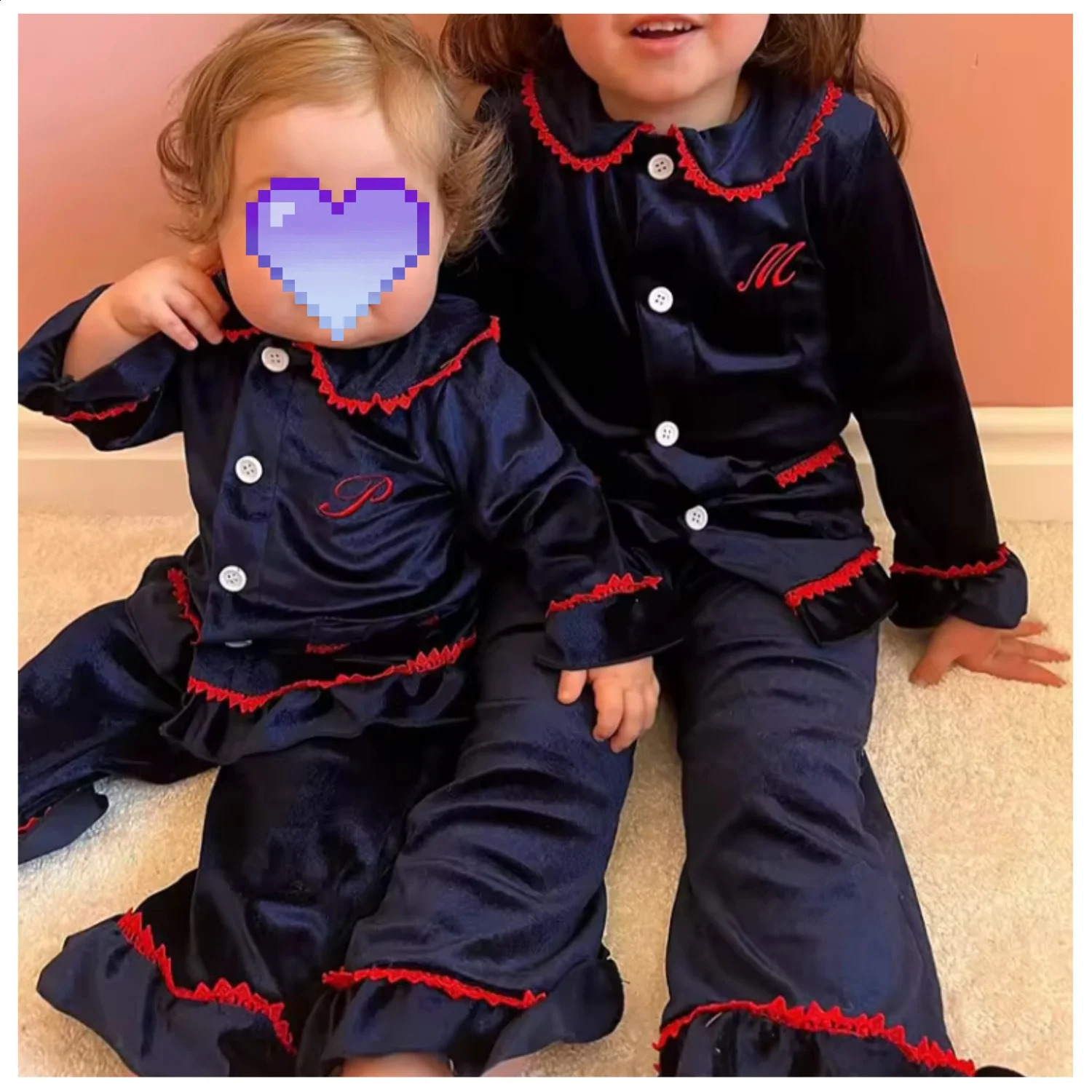 Boutique baby boy and girl pajamas kids navy velvet family matching Christmas pyjamas sets 240913
