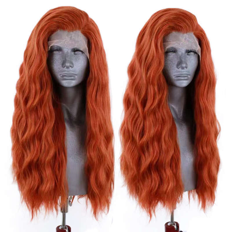 AIMEYA Orange Long Curly For Women Synthetic Lace Front Loose Wave Cosplay Wig Daily Use