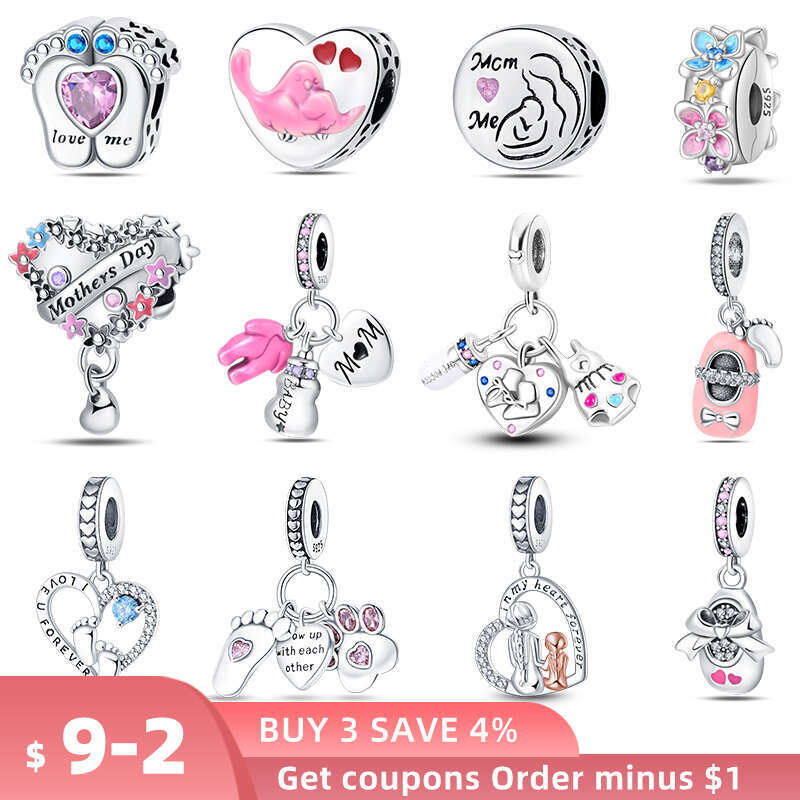 New 925 Sterling Silver Baby Shoes Love Family Charms Beads Fit Original Bracelet DIY Mother's Day Jewelry Gift