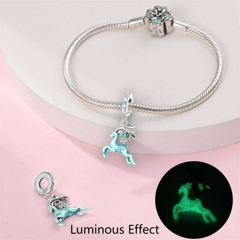 925 Sterling Silver Deer Luminous Animal Charms Bead Fit Original Bracelets DIY Jewelry New Term Party Gift