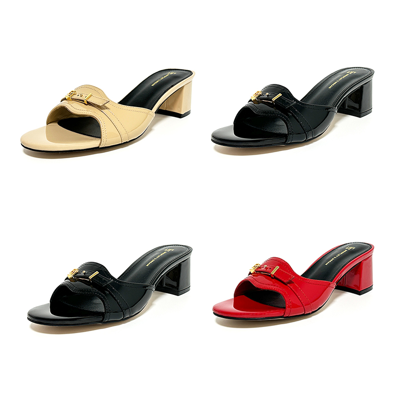 Thick high heels slippers women sandals genuine leather slides outdoor and indoor designer shoes size 35-44