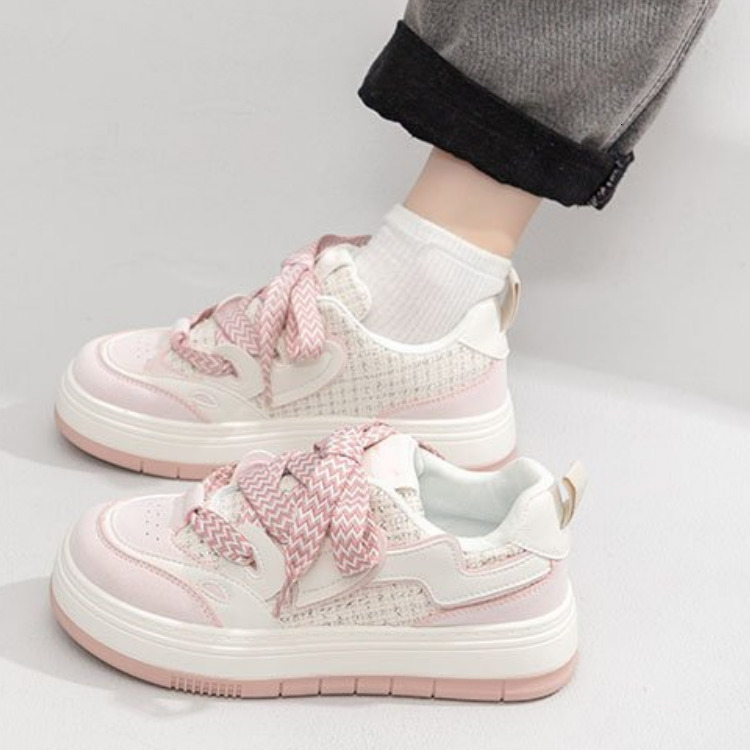Pink Green Casual Platform Sneakers Kawaii College Style Retro Vulcanized Shoes Women Korean Fashion Designer