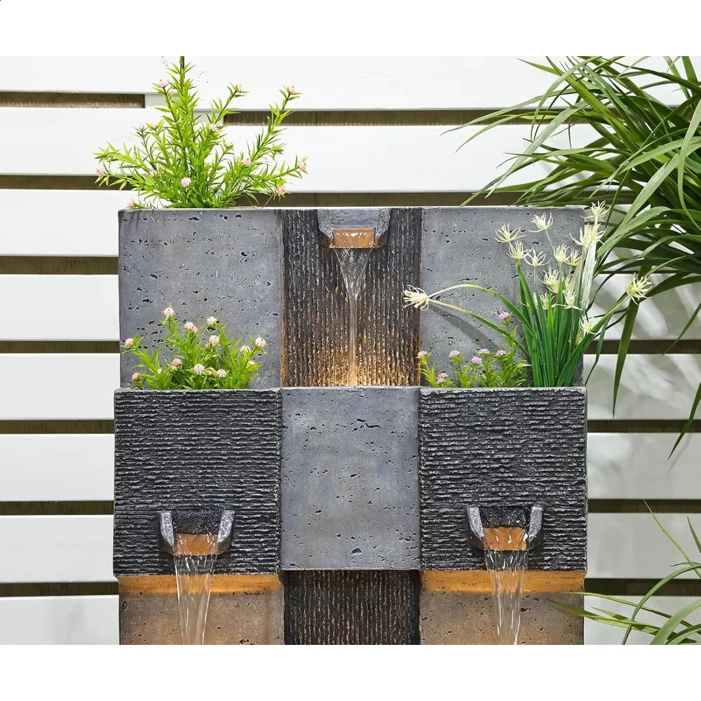 45.3-inch Garden Fountain Outdoor Home Art Decoration 3-story Modern Stacked Outdoor Waterfall Fountain with Lights 240910