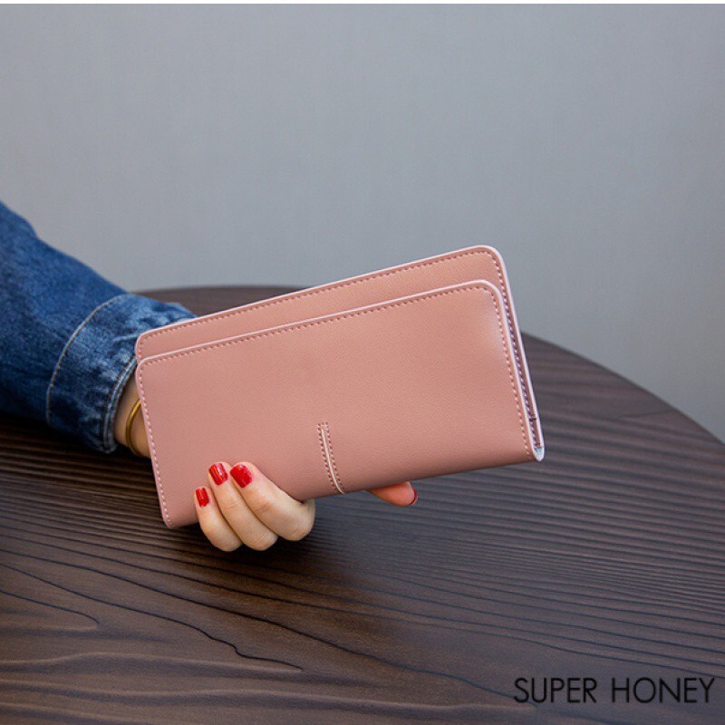 Ins minimalist ultra-thin long women's genuine leather 2024 new style temperament buckle card slot soft cowhide wallet