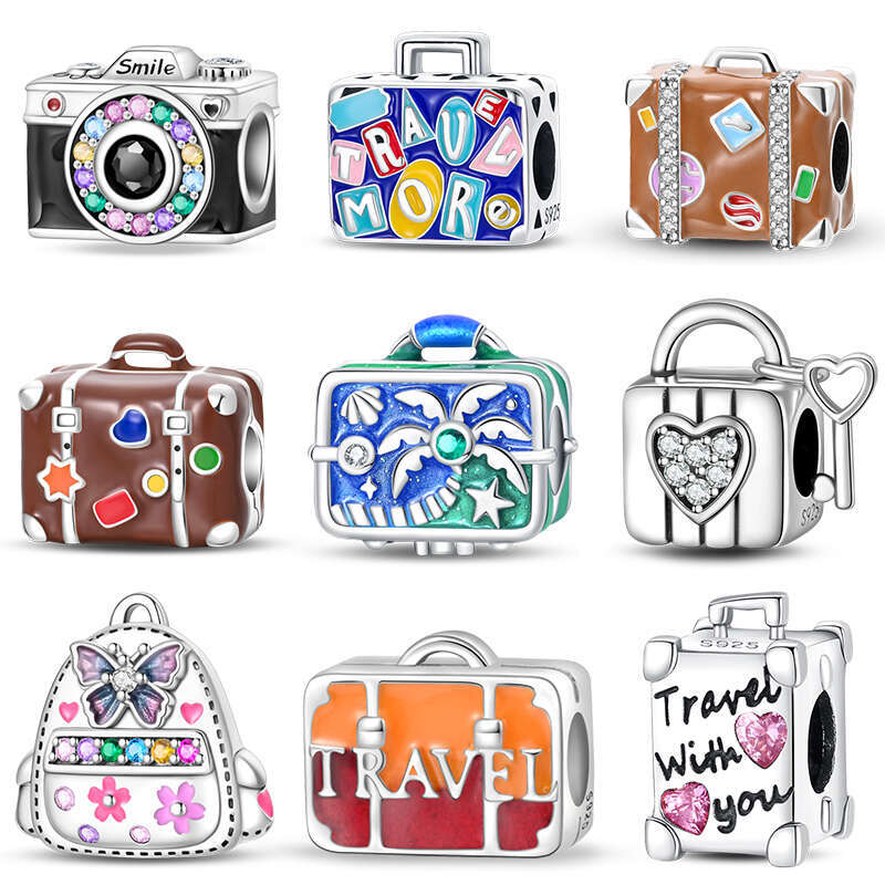 925 Sterling Silver Colorful Suitcase Bag Travel Charms Beads Fit Original Bracelets Fine DIY Anniversary Jewelry