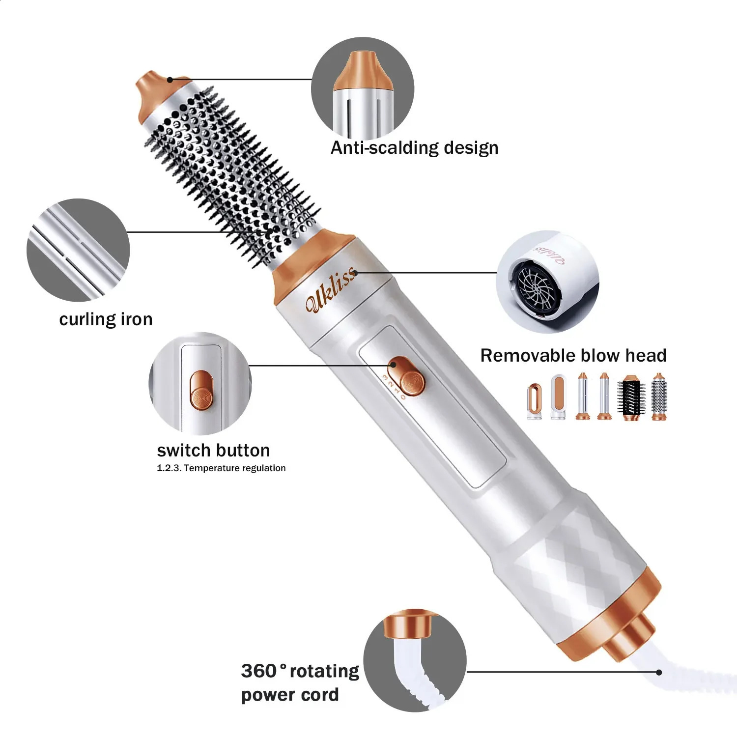 6-in-1 dry brush automatic curling iron curling straight anion dual-purpose hairstyle air comb 240907