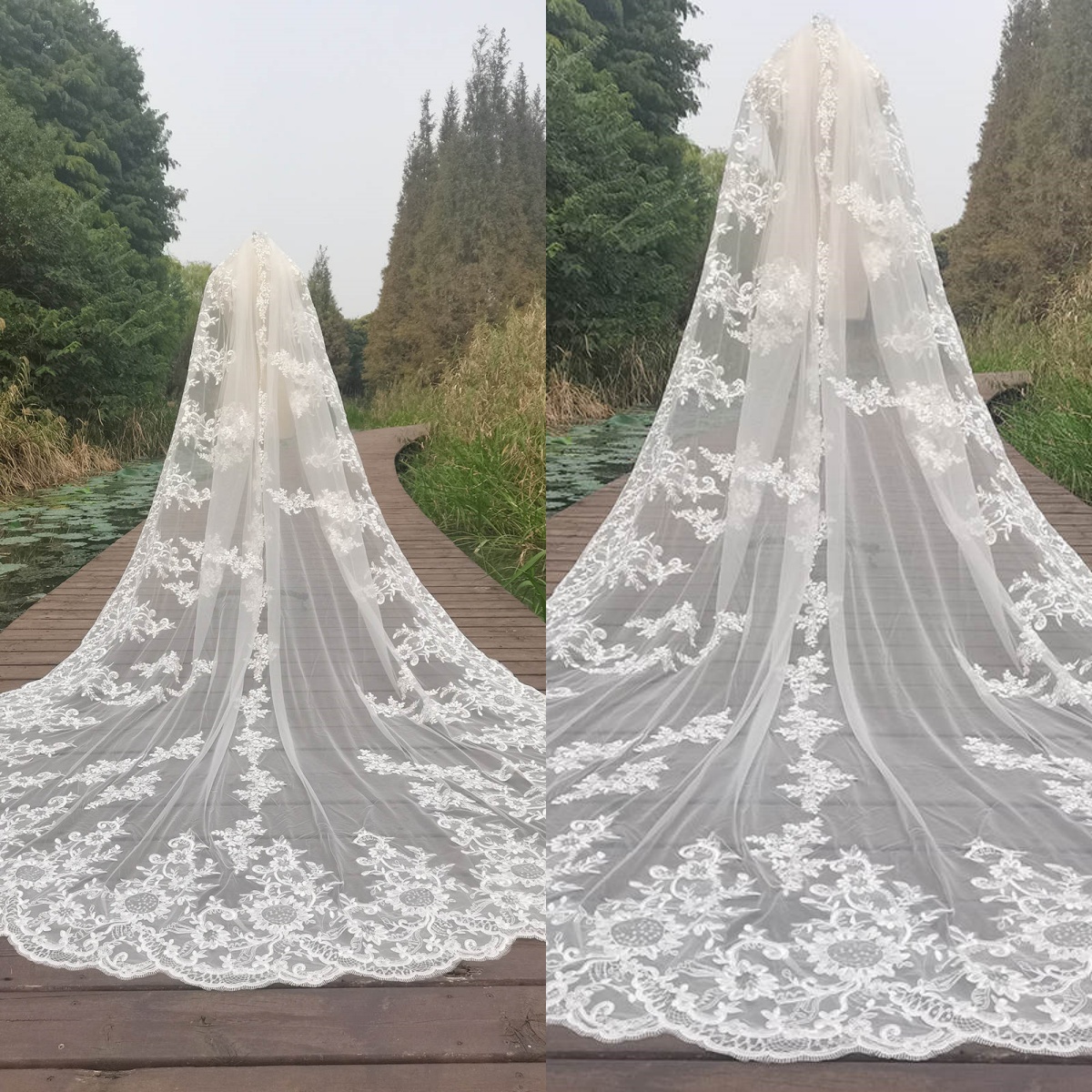 Gorgeous Wedding Veil Appliques One Layer Long Cathedral Length Bridal Veils Applique Edge Wedding Accessories Custom Made