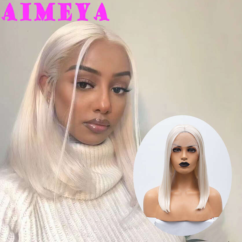 AIMEYA Short Wigs For Women Straight Platinum Blonde Bob Synthetic Lace Front Wig Natural Haire Daily Use