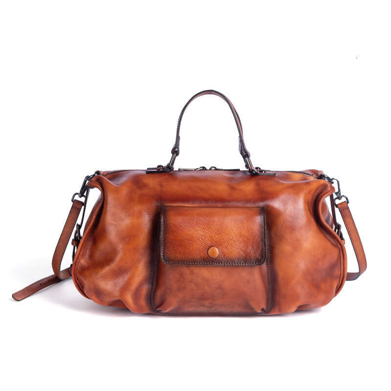 AMZZ 2024 Summer New Women's Head Layer Leather Shoulder Cross Hand Brushed Large Capacity Bag
