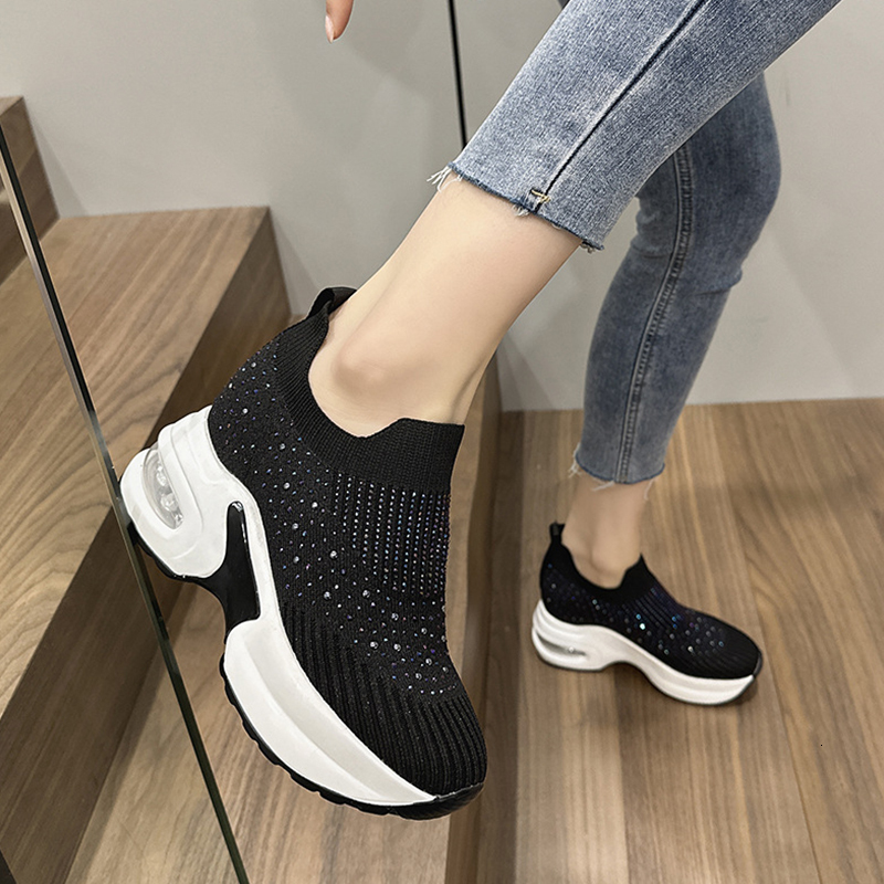 High Quality Air Cushion For Women lightweight Breathable Hiking Shoes Rhie Platform wedge SLIP-ON sneakers Loafers