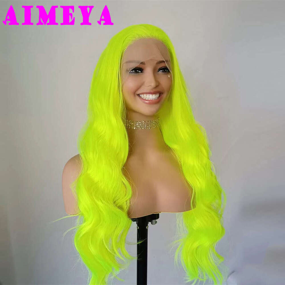 AIMEYA Neon Green Body Wave Front For Women Heat Resistant Synthetic Lace Wigs Daily Used Cosplay Wig Natural Hair