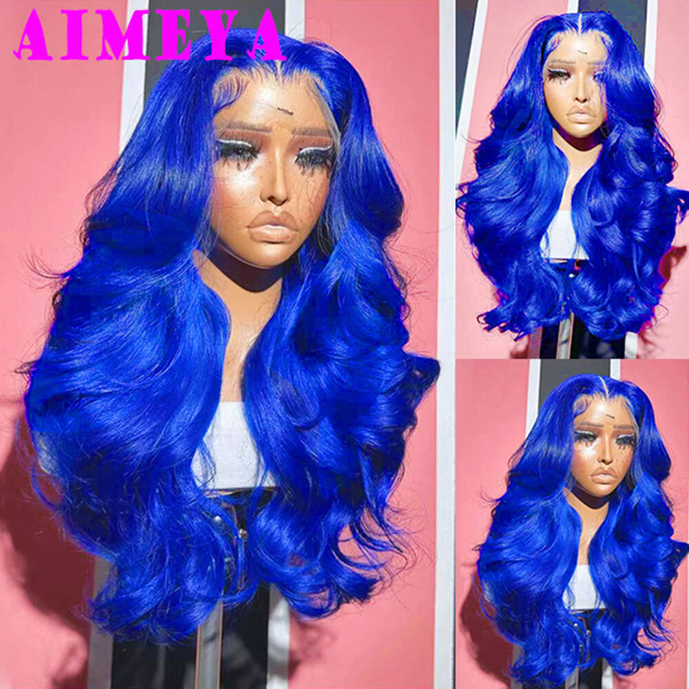 AIMEYA Lace Front Wigs For Women Natural Haire Synthetic Hair Royal Blue Long Body Wave Daily Use Cosplay Wig
