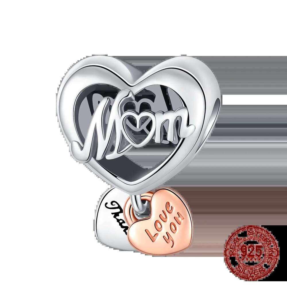 S925 Sterling Silver Heart & Mum Dangle Dream Catcher Charm Fit Original DIY Jewelry For Women Bracelet DiyBeads