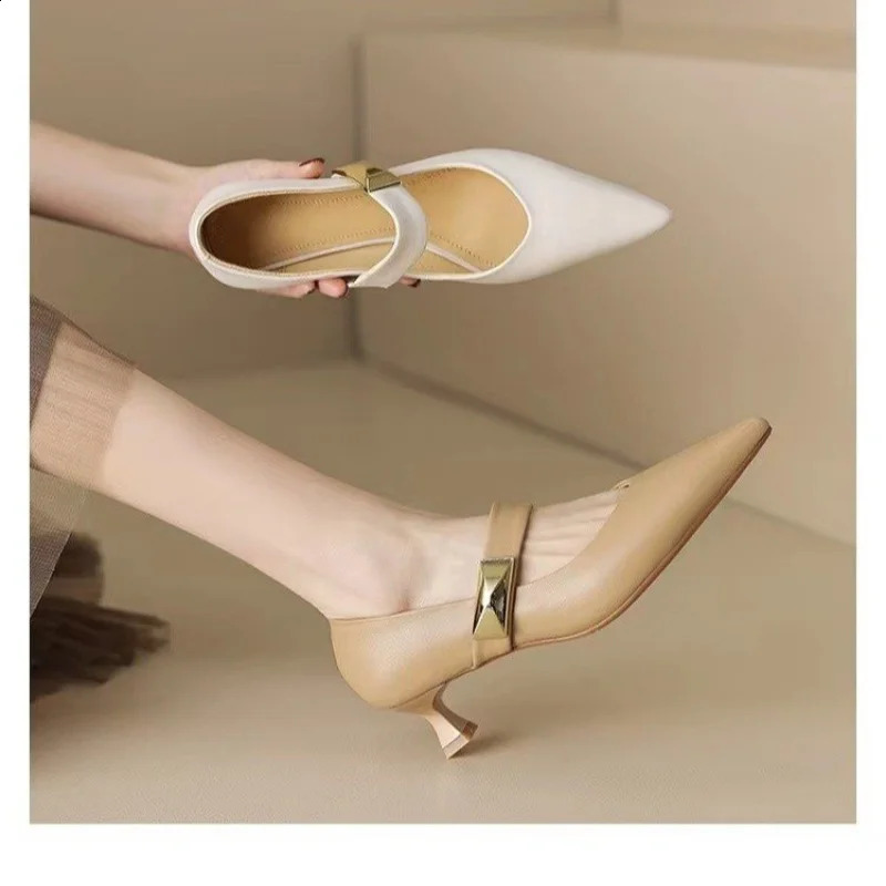 Fashion Womens Mary Jane Shoes Pointed Toe High Heel Stiletto Metallic Trim Elegant Shoes Zapatos Mujer Elegant Ladies 240904