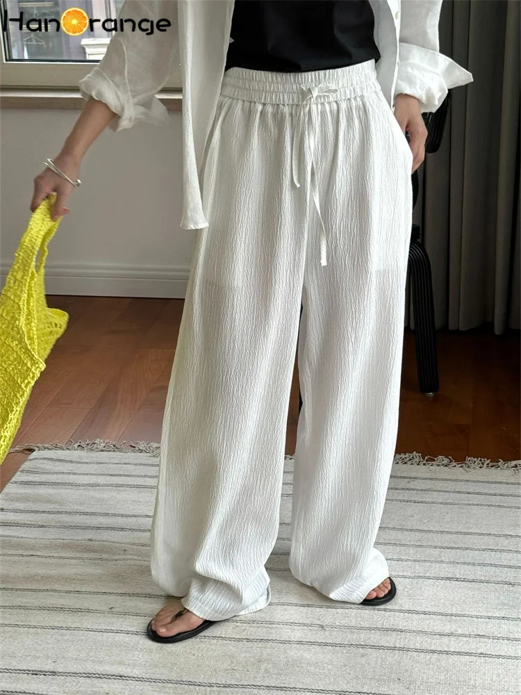 HanOrange Summer Lazy Striped Ice Silk Wide Leg Brushed Pants Womens Cool Comfortable Thin Tight WhiteGreenBlack 240913
