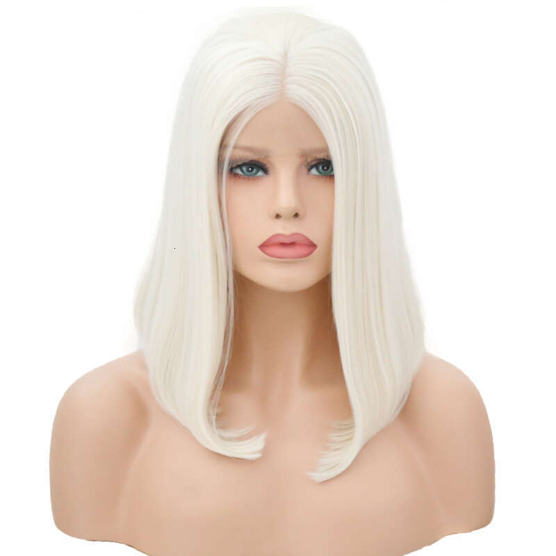 Natural Haire White Blonde Lace Front Wigs For Women Straight Short Bob Heat Resistant Synthetic Hair Cosplay Wedding Wig