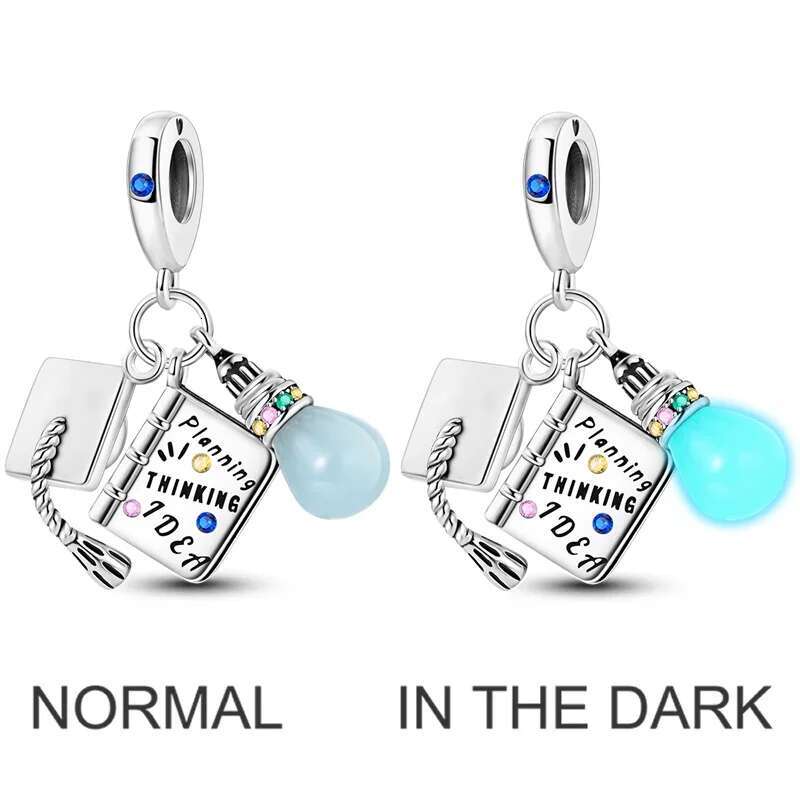 S925 Sterling Silver Graduation Season Series Colored Bachelor's Hat wer Charms Beads Fit Original Bracelets Jewelry