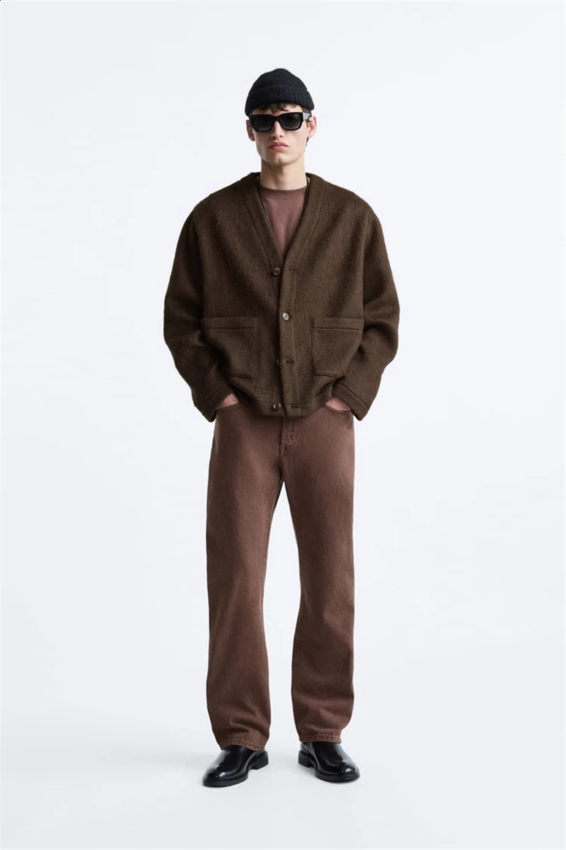 8491115 mens Vneck wool blend cardigan 849115 jacket lined sweater oversized vintage 240906