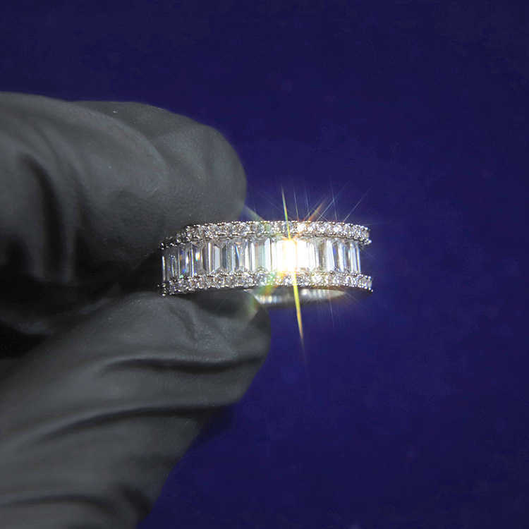 Popular Baguette Moissanite Ring 925 Sterling Silver D White Baguette Moissanite Engagement Ring Mens Women Hip Hop Ring