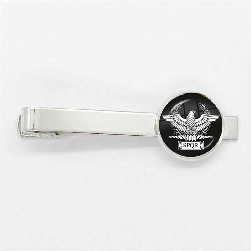 Spqr Roman Empire Legion Glass Tie Clip Silver Tie Clip Mens Charm Jewelry Gift W240914