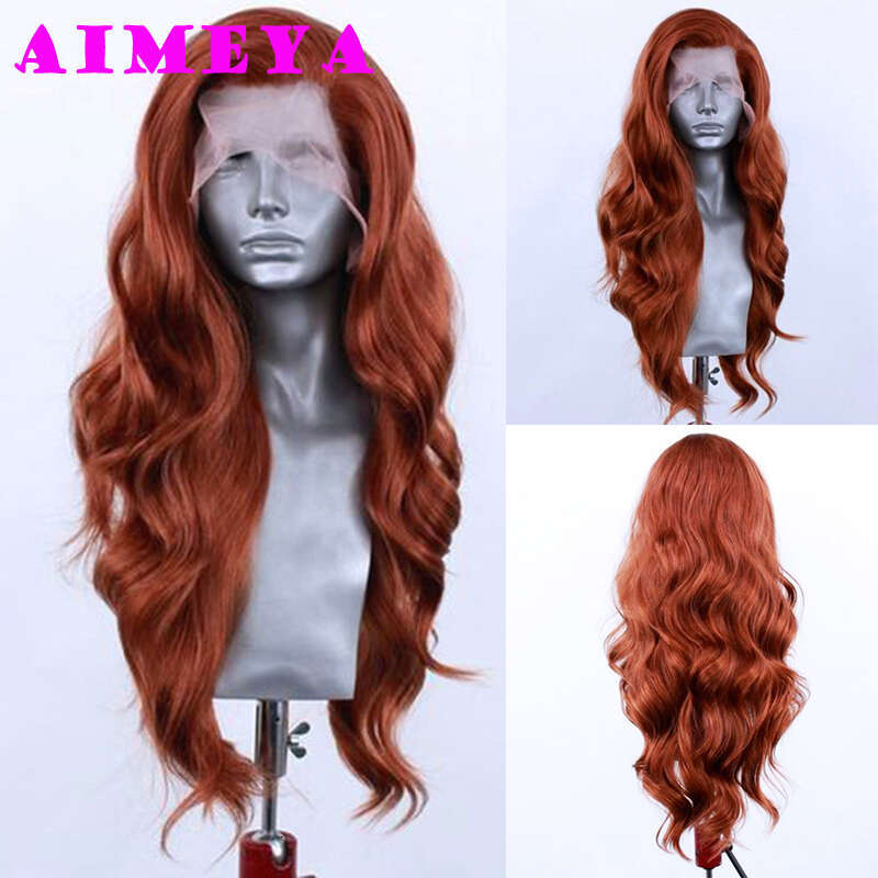AIMEYA Synthetic Ginger Orange Body Wave Free Part Lace Front Wigs For Women Natural Looking Daily Wear Costume Party Wig