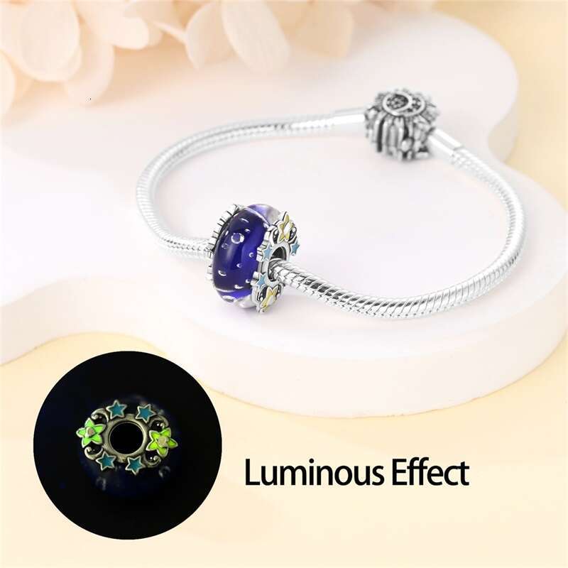 925 Sterling Silver Colorful Butterfly Dolphin Luminous Glass Charms Beads Fit Original Bracelets Fine DIY Jewelry