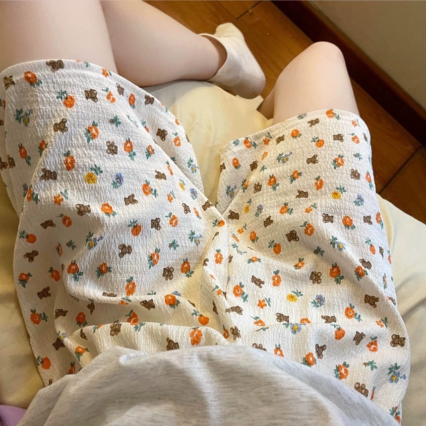 2024 Summer Women's Shorts Bottoms Pamas Soft By Cute Cartoon Print Loose Home Thin Pants Women Sleepwear