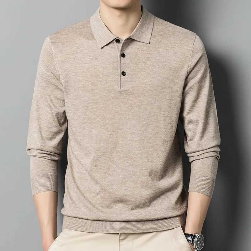 Cashmere Cotton Blend Polo Collar Sweater Men Tops Autumn Winter Mature Male Business Casual Turndown Knitted Wool Pullover M240914