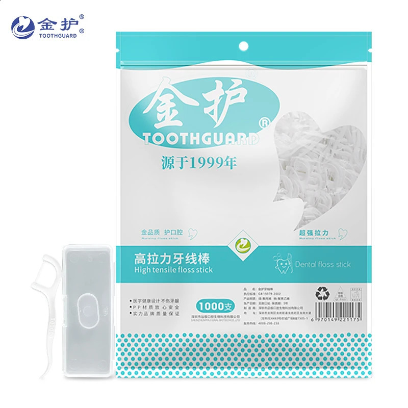 Toothguard 1000pcs Dental Floss Picks Family Size Plastic Toothpicks With Threads Oral Dental Flosser Sticks With Storage Box 240905