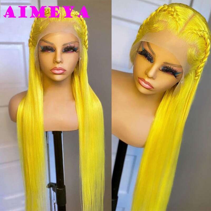 AIMEYA Yellow Long Body Wave 13X6 Deep Part Lace Front Wigs For Women Girls Heat Resistant Synthetic Hair Wig Daily Use