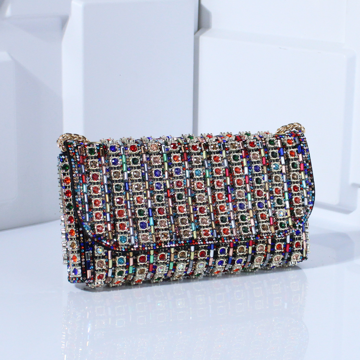 New socialite banquet bag, fashionable diamond inlaid handbag, high-end and exquisite square women's handbag