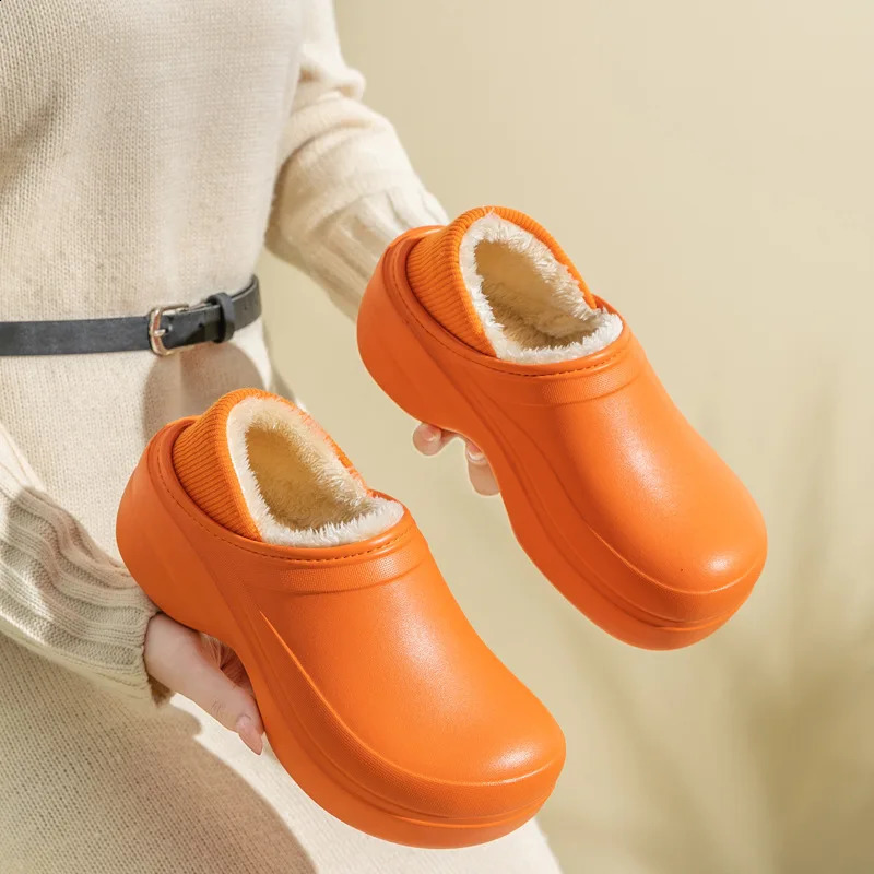 Comwarm winter fur slippers for women warm soft thick sole plush and fluffy slippers for outdoor couples non slip cotton shoes 240914