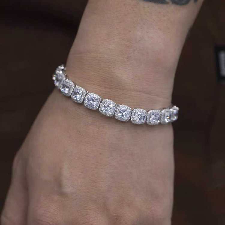 Fashion customized high-end s925 sterling silver VVS D color moissanite diamond cushion tennis chain for jewelry gift