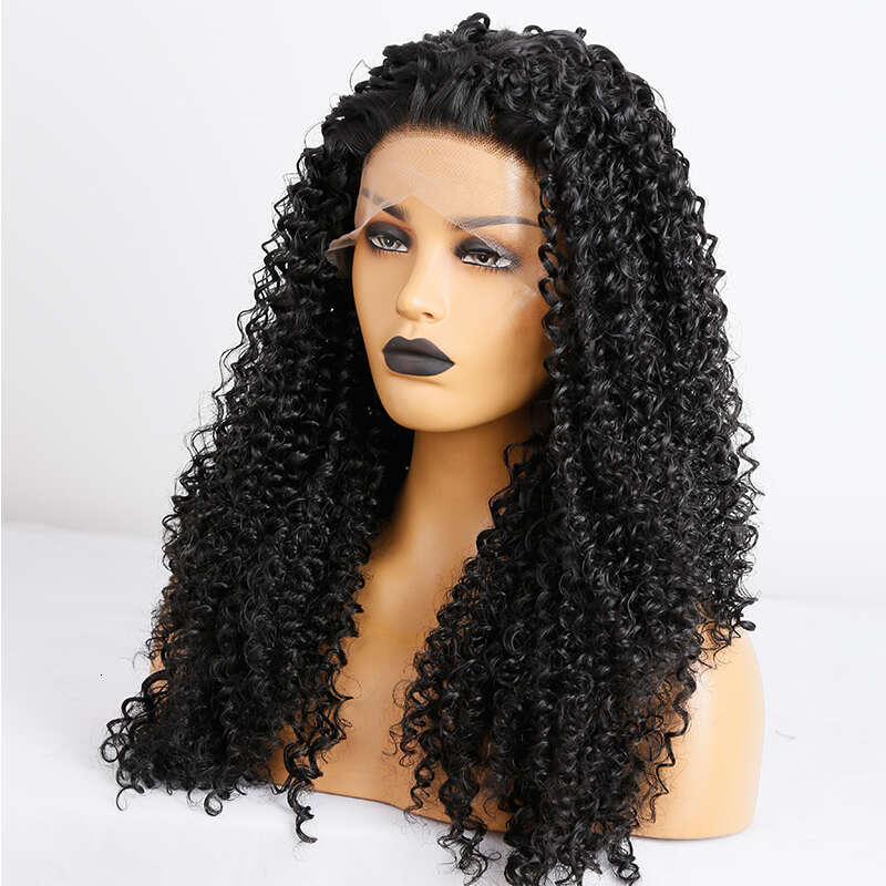 10% Human Mixed Synthetic Lace Front With Baby Hair Glueless Kinky For Woman Heat Resistant 180% Curly Wig