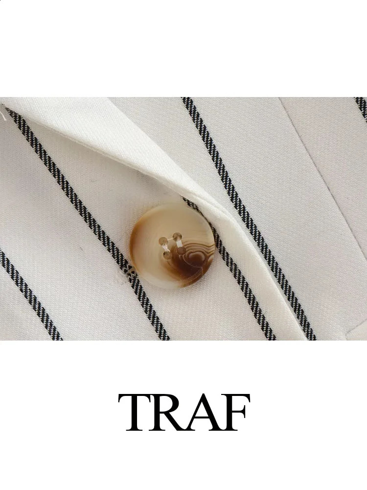TRAF Women Fashion Autumn Coats Black And White Stripe Plus Size Double Breasted Office Lady Blazers Casual Loose Jackets Street 240910
