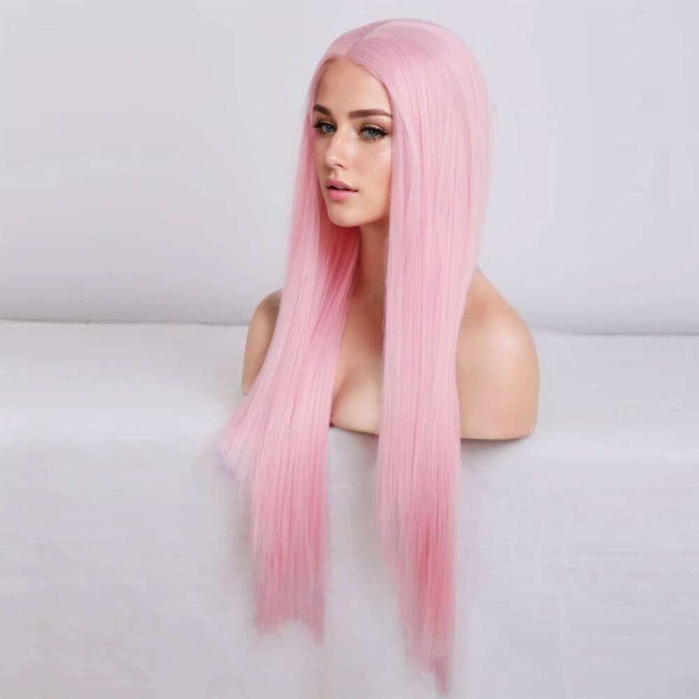 Synthetic Wigs Long Straight Pink Cosplay For Women Heat Resistant Fiber Lace Front Wig Glueless Pre Plucked Haire